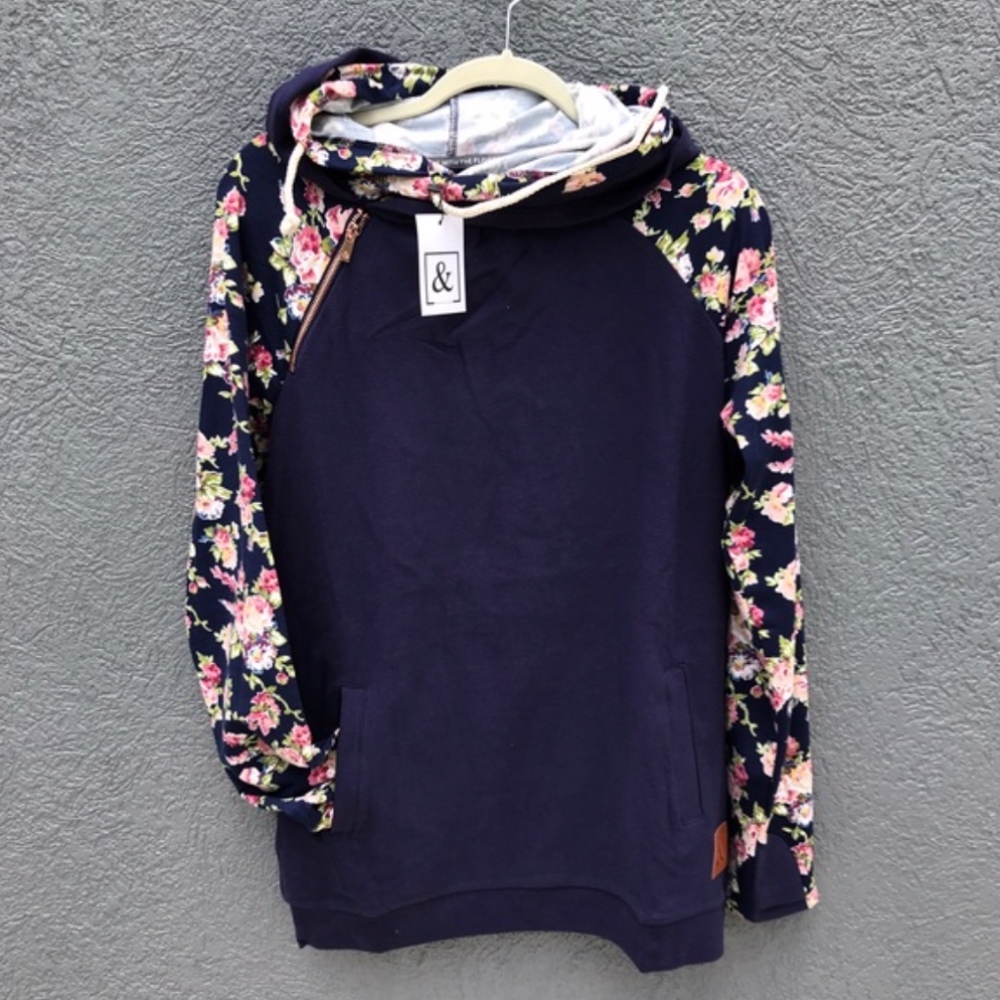Ampersand Avenue Doublehood - Navy Floral. - Picture 3 of 3